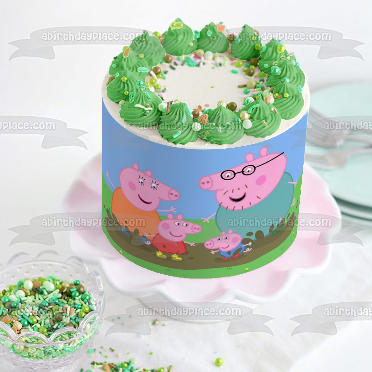 Peppa Pig Mamá Cerdo Papá Cerdo George Adorno comestible para tarta Imagen ABPID12351 