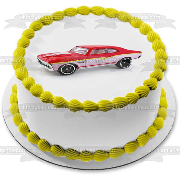 Custom Race Car Red and White Edible Cake Topper Image ABPID12378