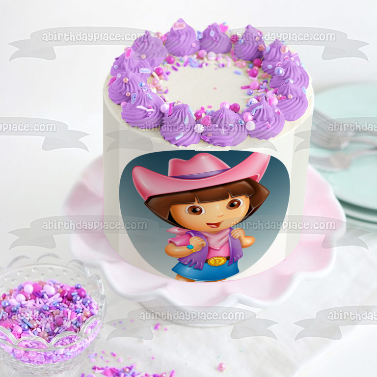 Dora la Exploradora Mochila Sombrero de Vaquera y Cinturón Adorno comestible para tarta Imagen ABPID12190 