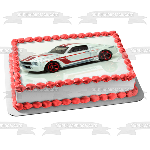 Custom Race Car White and Red Edible Cake Topper Image ABPID12383