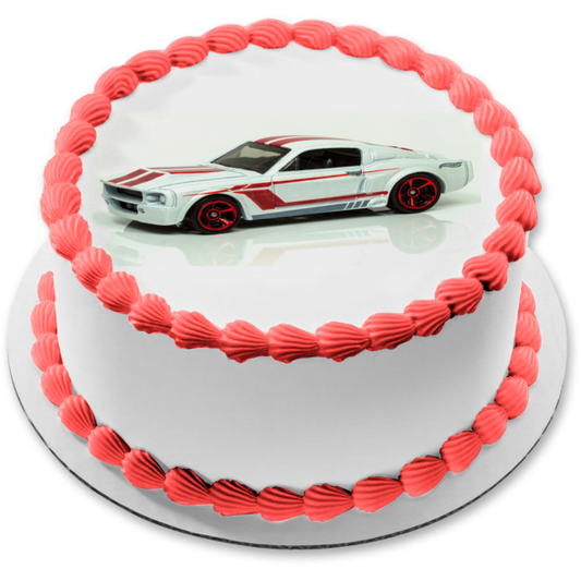 Custom Race Car White and Red Edible Cake Topper Image ABPID12383