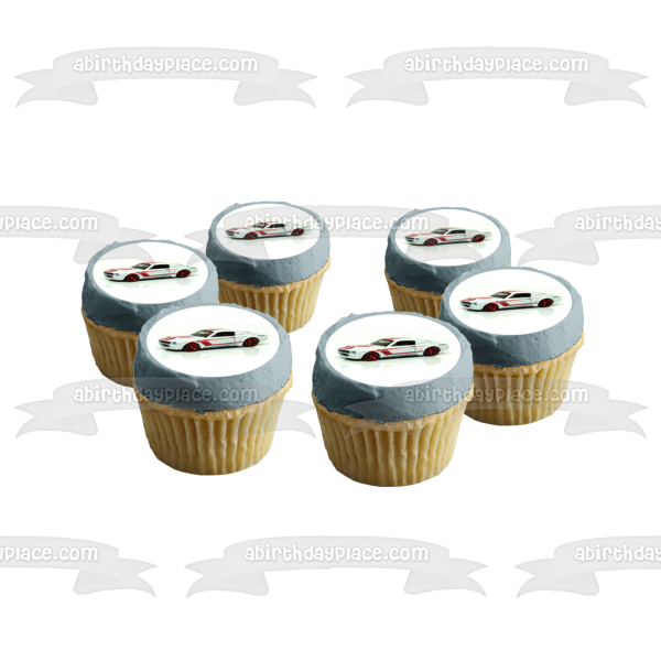 Custom Race Car White and Red Edible Cake Topper Image ABPID12383