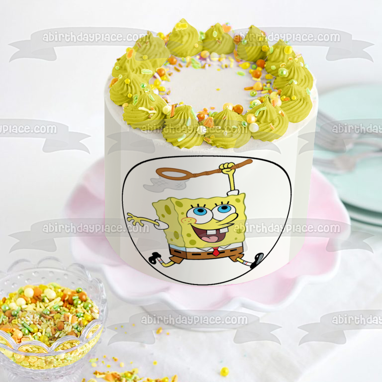 SpongeBob SquarePants Catching Jellyfish Edible Cake Topper Image ABPID12427