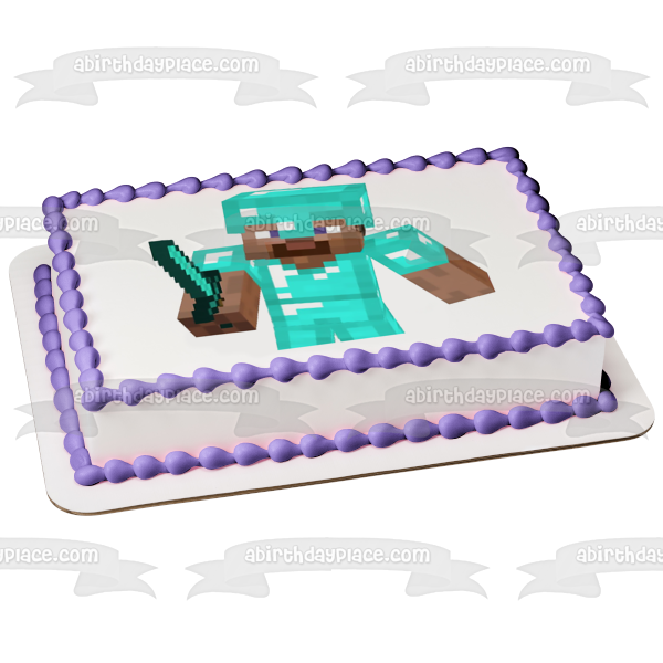 Minecraft Diamond Steve y Blue Diamond Sword Adorno comestible para tarta Imagen ABPID51172 