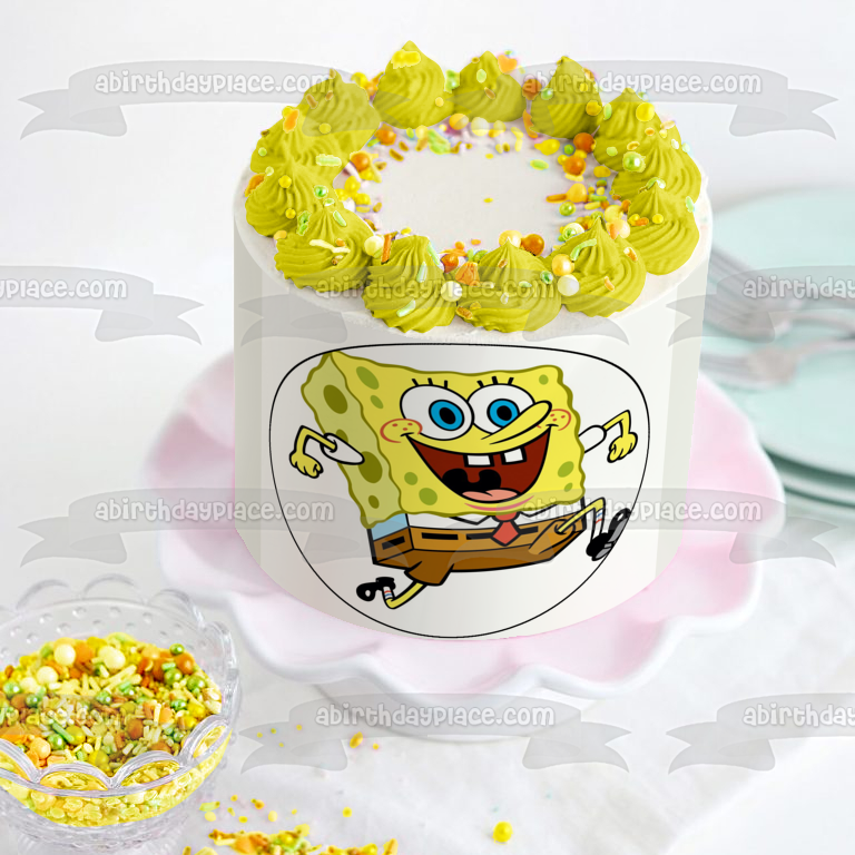 SpongeBob SquarePants Running Edible Cake Topper Image ABPID12432