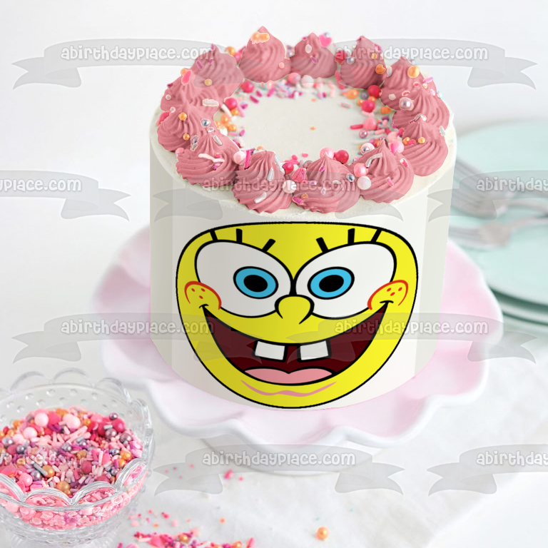 Adorno comestible para tarta con cara circular de Bob Esponja, imagen ABPID12433 