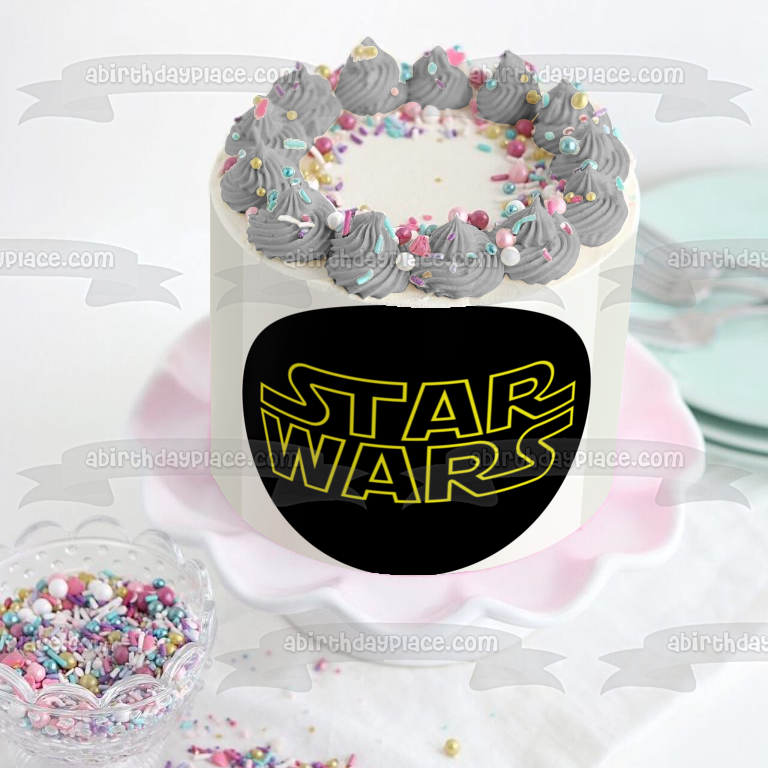 Imagen comestible para decoración de tarta con el logotipo de Star Wars, fondo negro, ABPID12455 