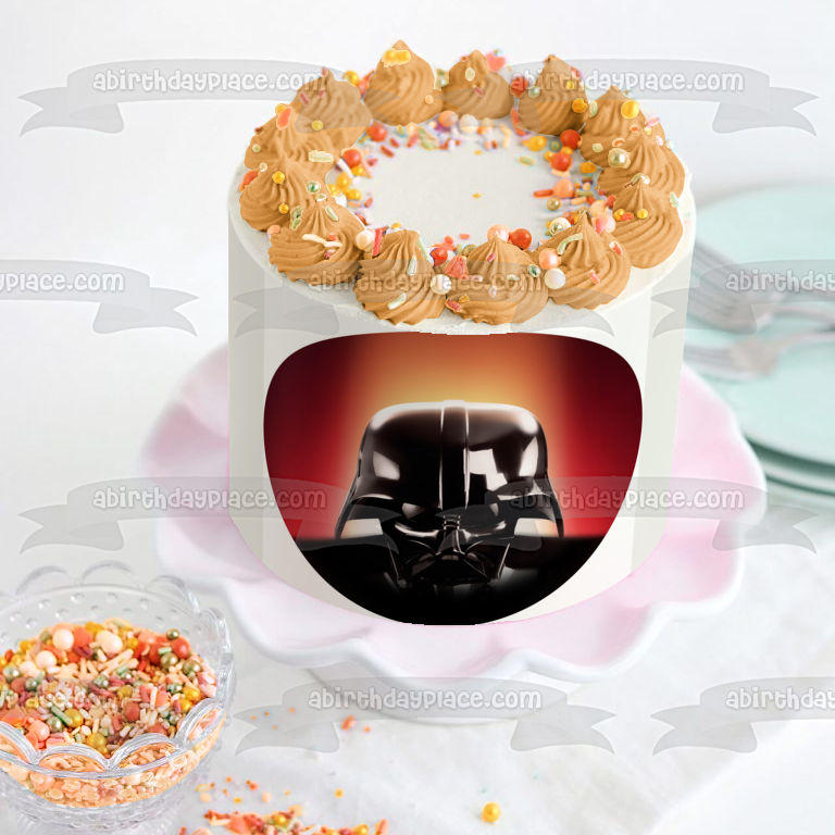 Imagen de decoración comestible para tarta con fondo rojo de Darth Vader de Star Wars ABPID12457 