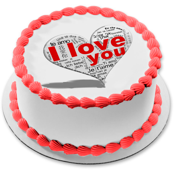 I Love You In Several Languages Edible Cake Topper Image ABPID12624