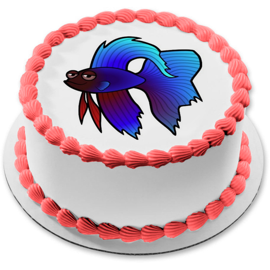 Adorno comestible para tarta con pez tropical azul de dibujos animados, imagen ABPID12635 