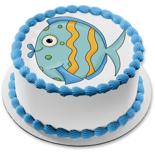 Adorno comestible para tarta con pez azul tropical de dibujos animados, imagen ABPID12645 