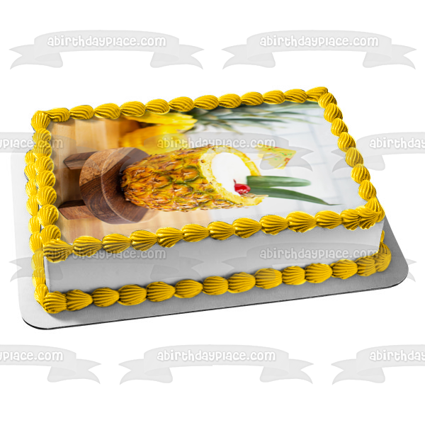 Pina Colada In a Pineapple Drink Umbrella Edible Cake Topper Image ABPID56142