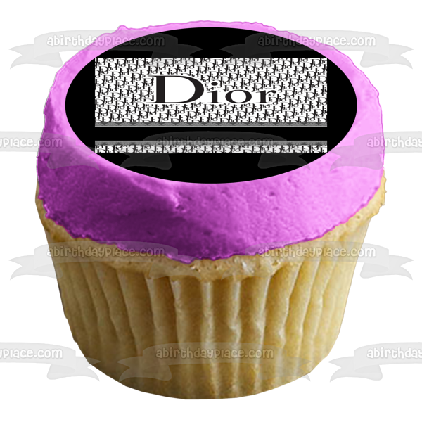 Imagen de adorno comestible para pastel personalizable con patrón de logotipo de Dior ABPID56046 