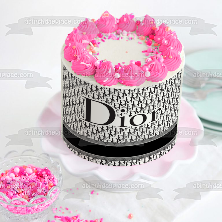 Imagen de adorno comestible para pastel personalizable con patrón de logotipo de Dior ABPID56046 