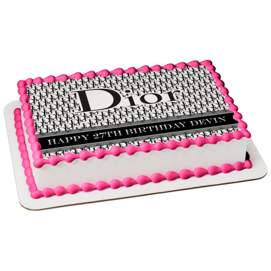 Imagen de adorno comestible para pastel personalizable con patrón de logotipo de Dior ABPID56046 