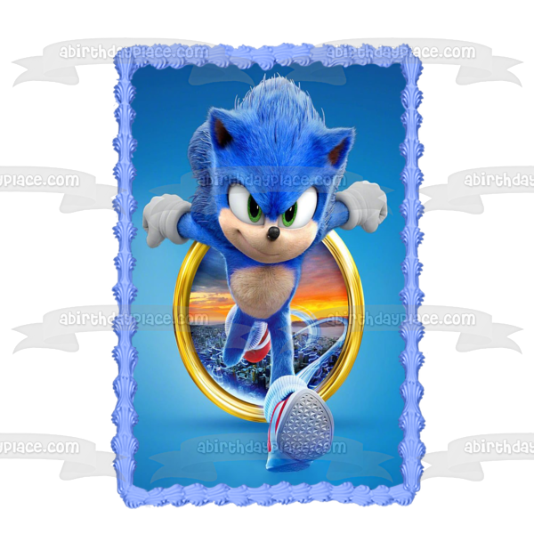 Adorno comestible para tarta con 2 anillos dorados de Sonic the Hedgehog, imagen ABPID56048 