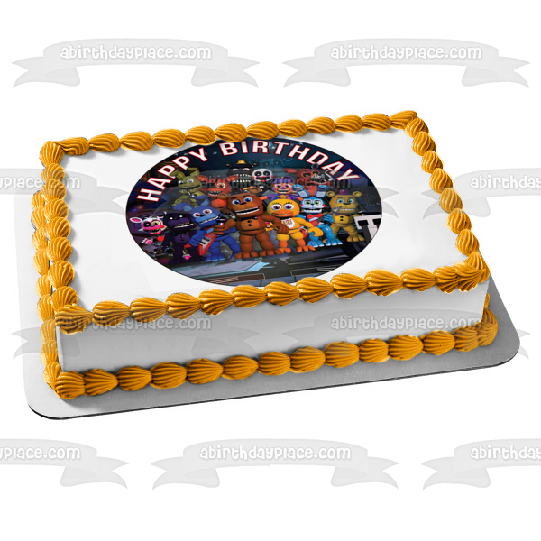 Five Nights at Freddy's Happy Birthday Cute Chica Bonnie Edible Cake Topper  Image ABPID56058
