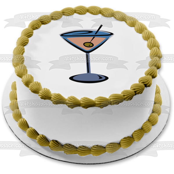 Cartoon Martini In a Glass with an Olive Edible Cake Topper Image ABPID56062