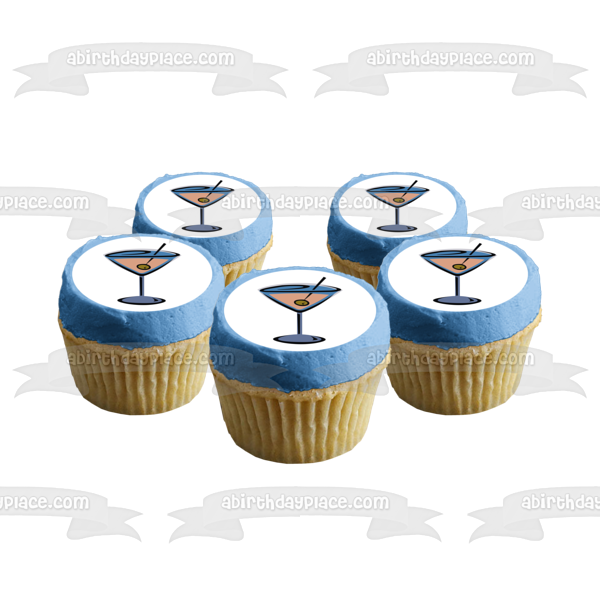 Cartoon Martini In a Glass with an Olive Edible Cake Topper Image ABPID56062