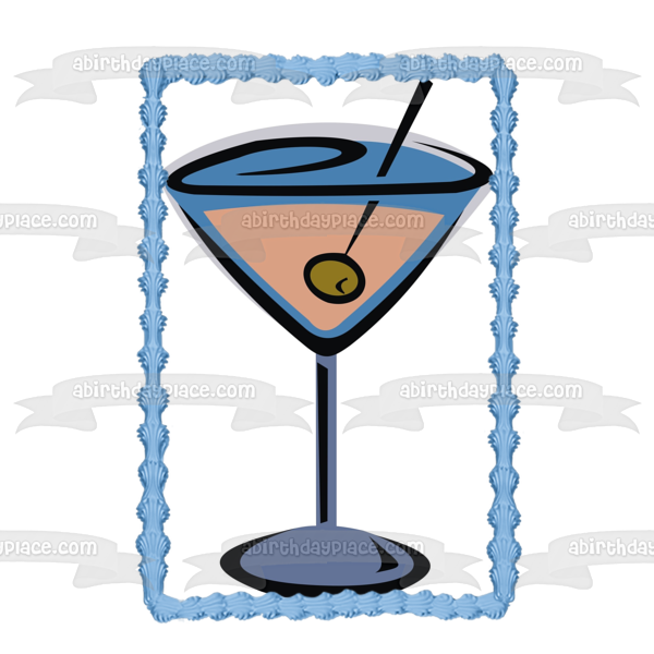 Cartoon Martini In a Glass with an Olive Edible Cake Topper Image ABPID56062