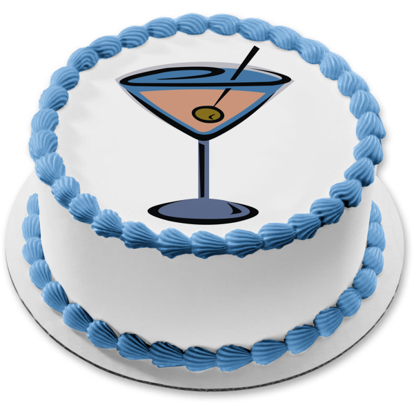 Cartoon Martini In a Glass with an Olive Edible Cake Topper Image ABPID56062