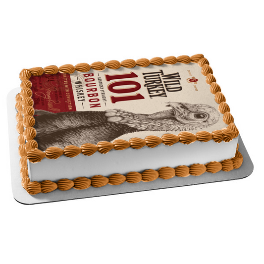 Adorno comestible para tarta con etiqueta de whisky Bourbon 101 de Wild Turkey, imagen ABPID56159 