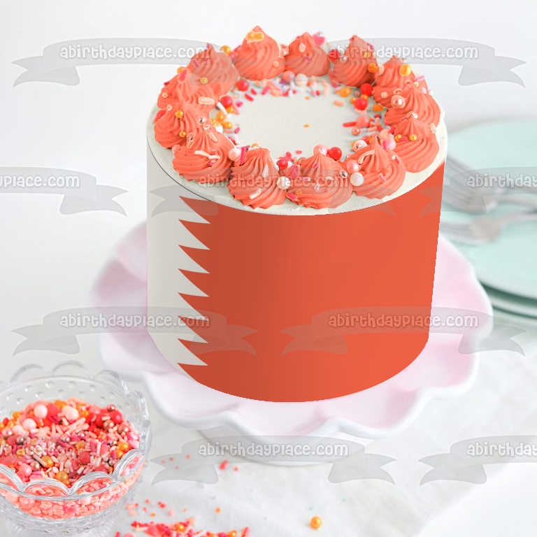 Imagen de decoración comestible para tarta comestible con bandera de Bahrein, color blanco y rojo, ABPID13100 