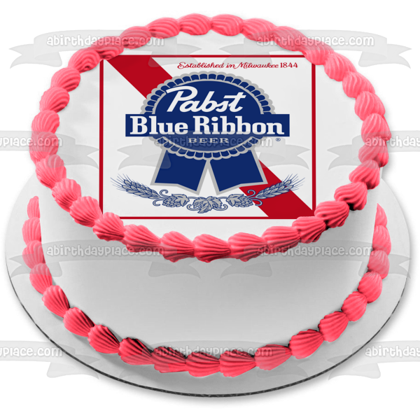 Pabst Blue Ribbon Beer Logo Edible Cake Topper Image ABPID56160