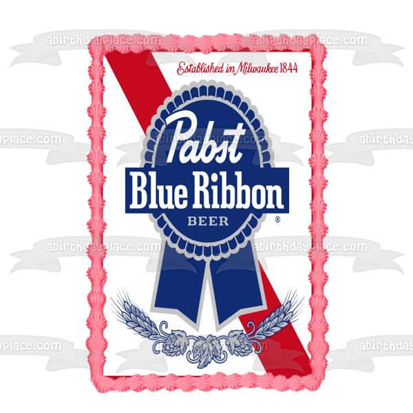 Pabst Blue Ribbon Beer Logo Edible Cake Topper Image ABPID56160