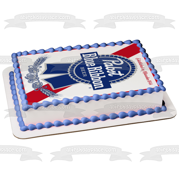 Pabst Blue Ribbon Beer Logo Edible Cake Topper Image ABPID56160