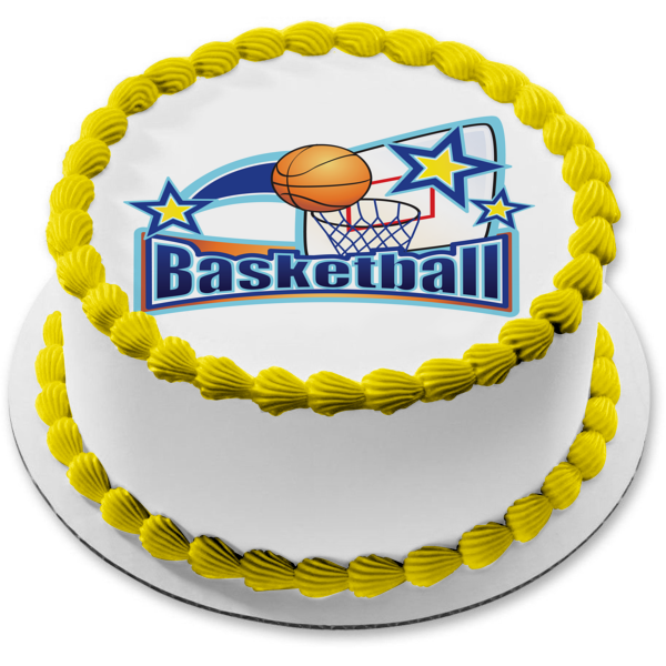 Sports Basketball Stars Basketball Hoop Backboard Edible Cake Topper Image ABPID13113