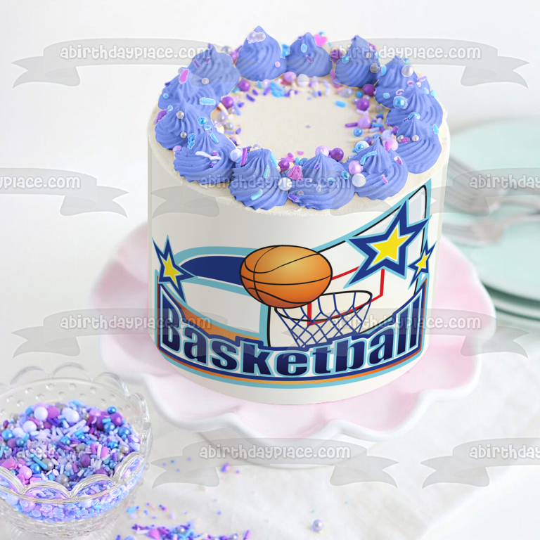 Sports Basketball Stars Basketball Hoop Backboard Edible Cake Topper Image ABPID13113