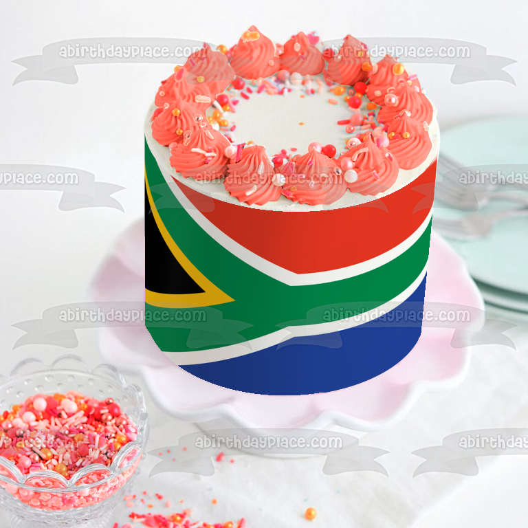 Flag of South Africa Black Red Green White Blue Edible Cake Topper Image ABPID13121