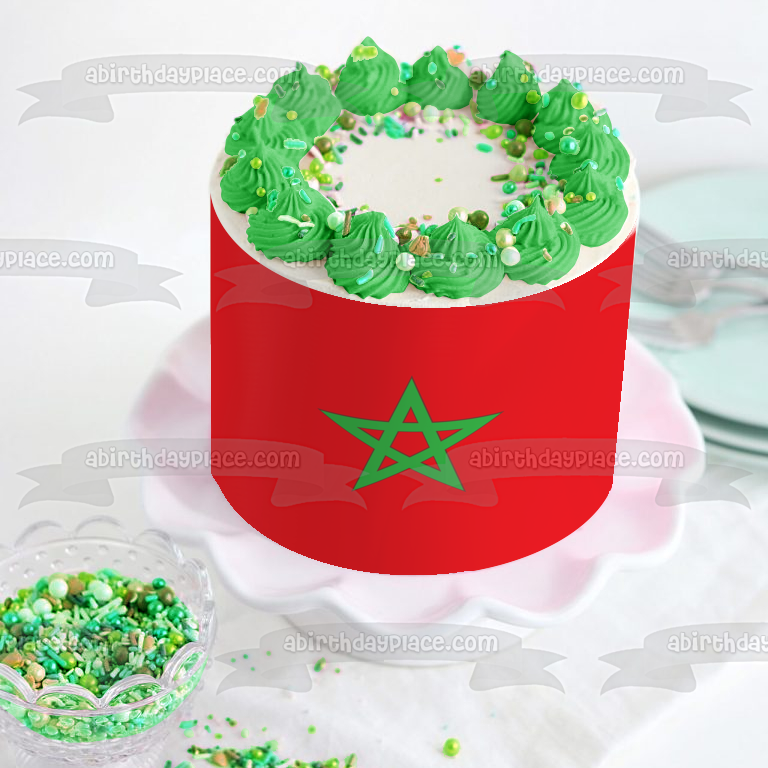 Flag of Morocco Red Green Star Edible Cake Topper Image ABPID13140