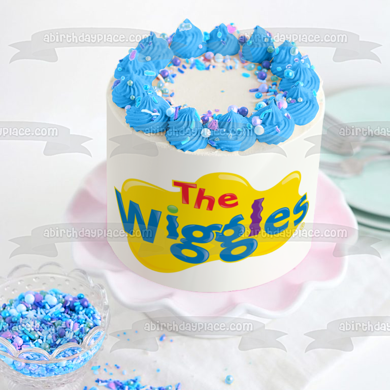 Imagen comestible para decoración de tarta con el logotipo de The Wiggles, fondo amarillo, ABPID12748 