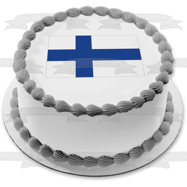 Flag of Finland White Background Blue Nordic Cross Edible Cake Topper Image ABPID13145