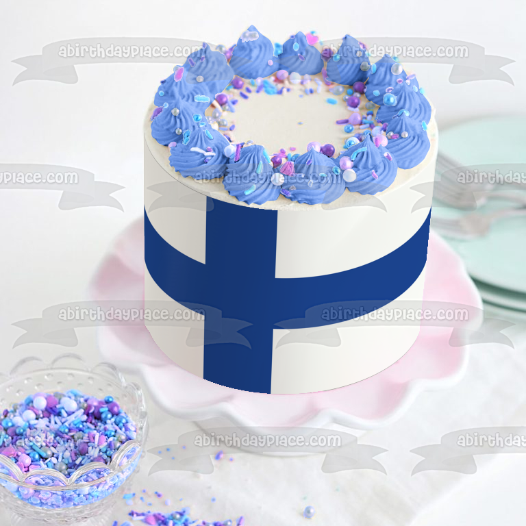 Flag of Finland White Background Blue Nordic Cross Edible Cake Topper Image ABPID13145