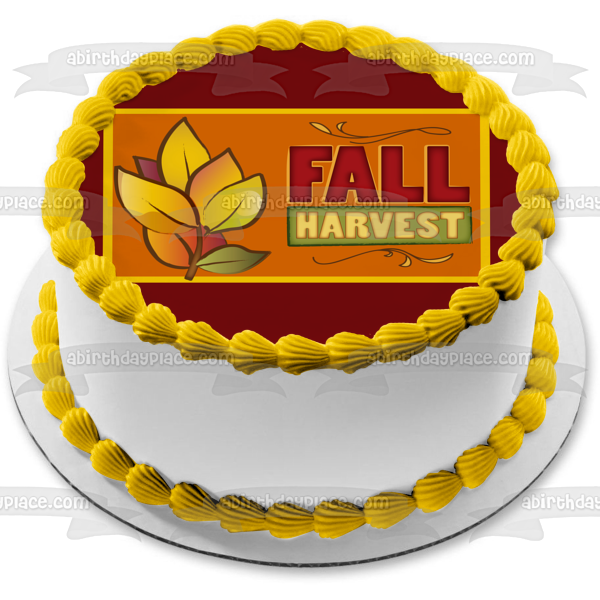 Fall Harvest Colorful Leaves Orange Background Edible Cake Topper Image ABPID13163