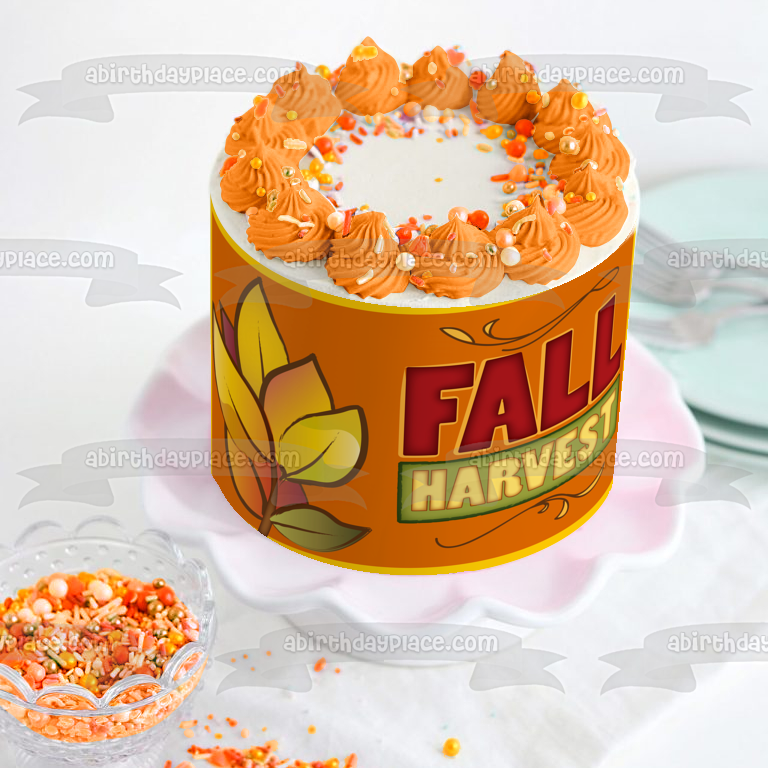 Fall Harvest Colorful Leaves Orange Background Edible Cake Topper Image ABPID13163