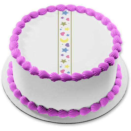 Adorno comestible para tarta con estrellas y puntos, corazones de colores, imagen ABPID13169 