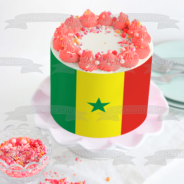 Bandera de Senegal, color verde, amarillo, bandas rojas, estrella verde, decoración comestible para tarta, imagen ABPID13176 