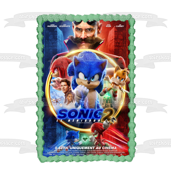 Póster de la película Sonic the Hedgehog 2, Tails Knuckles, Doctor Eggman, decoración comestible para tarta, imagen ABPID56253 