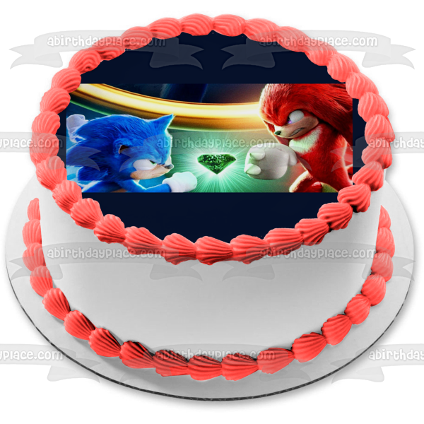 Sonic the Hedgehog 2 Knuckles Anillos de oro Adorno comestible para tarta Imagen ABPID56254 