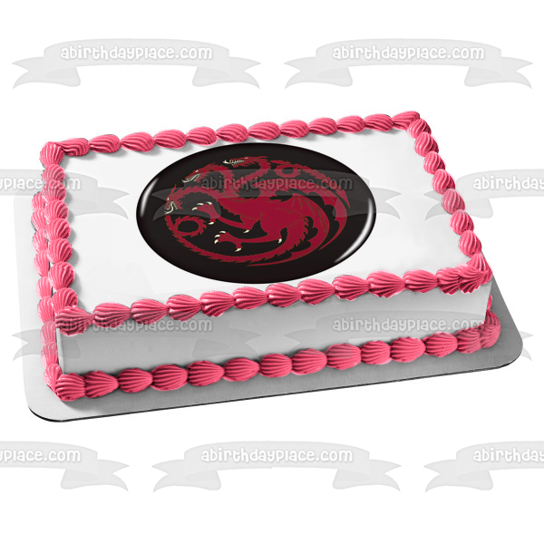 Emblema de la Casa Targaryen de Juego de Tronos, fondo negro, decoración comestible para tarta, imagen ABPID27217 