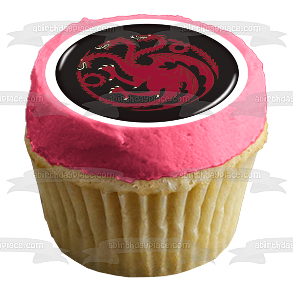 Emblema de la Casa Targaryen de Juego de Tronos, fondo negro, decoración comestible para tarta, imagen ABPID27217 