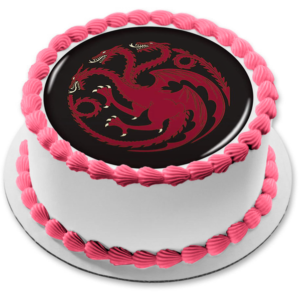 Emblema de la Casa Targaryen de Juego de Tronos, fondo negro, decoración comestible para tarta, imagen ABPID27217 