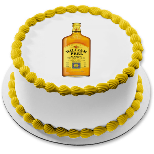 Adorno comestible para tarta con botella de whisky escocés mezclado de William Peel, imagen ABPID56084 