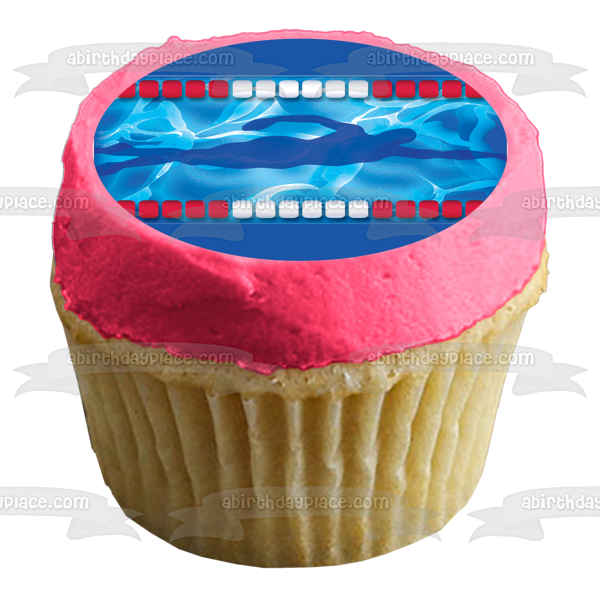 Swimming Blue Swimmer Silhouette Blue Waves Background Edible Cake Topper Image ABPID13304