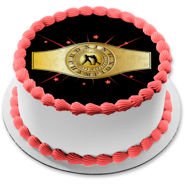 Decoración comestible para tarta con cinturón de campeón de boxeo deportivo, dos boxeadores, estrellas rojas, imagen ABPID13328 