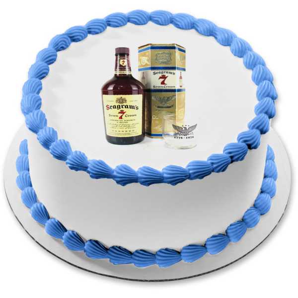 Seagram's 7 Whiskey Bottle, Box and Glass Edible Cake Topper Image ABPID56181